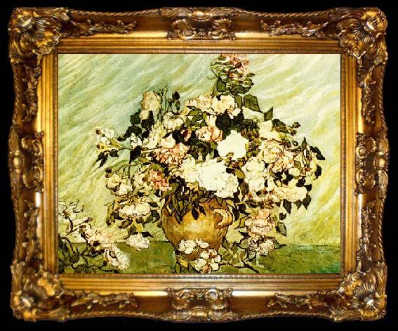 framed  Vincent Van Gogh Pink and White Roses, ta009-2